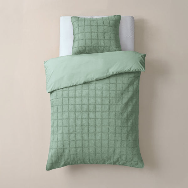 Faux Fur Duvet Cover Set Faux Fur Check | Dark Green | Single - 140cm (W) x 220cm (L) - The Bedding & Blankets Store