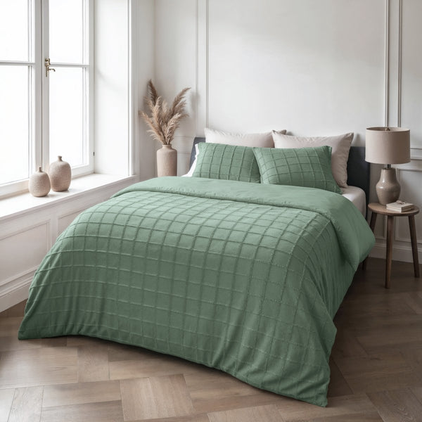 Faux Fur Duvet Cover Set Faux Fur Check | Dark Green | Single - 140cm (W) x 220cm (L) - The Bedding & Blankets Store