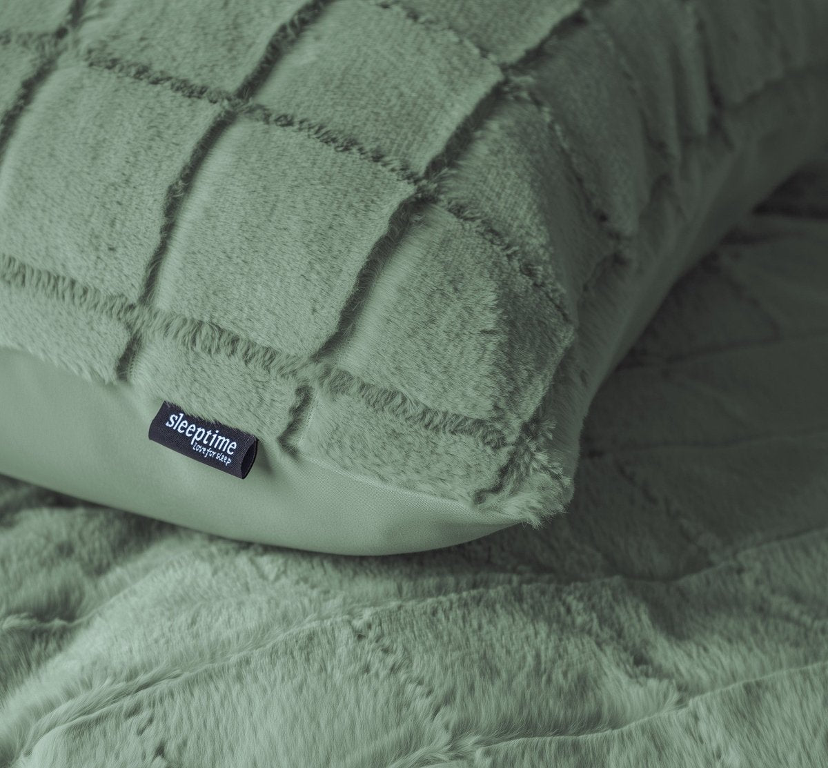 Faux Fur Duvet Cover Set Faux Fur Check | Dark Green | Single - 140cm (W) x 220cm (L) - The Bedding & Blankets Store