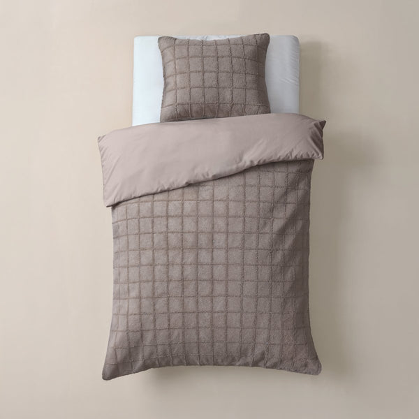 Faux Fur Duvet Cover Set Faux Fur Check | Taupe | Single - 140cm (W) x 220cm (L) - The Bedding & Blankets Store