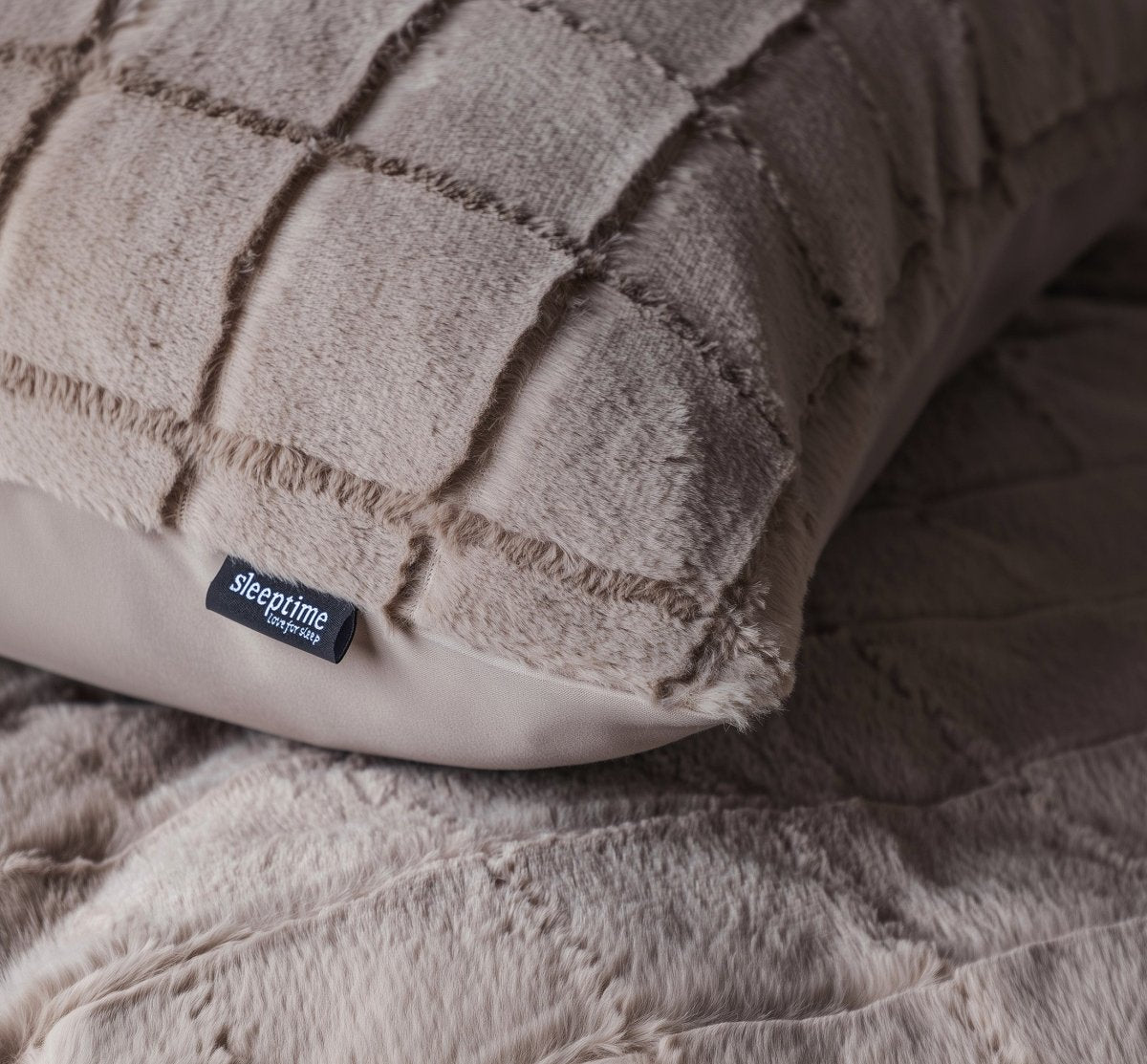 Faux Fur Duvet Cover Set Faux Fur Check | Taupe | Single - 140cm (W) x 220cm (L) - The Bedding & Blankets Store