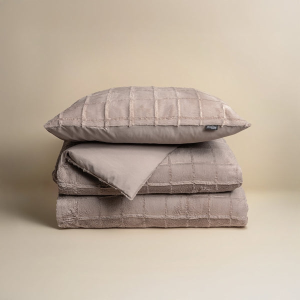 Faux Fur Duvet Cover Set Faux Fur Check | Taupe | Single - 140cm (W) x 220cm (L) - The Bedding & Blankets Store