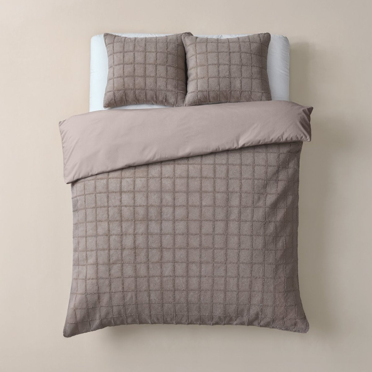 Faux Fur Duvet Cover Set Faux Fur Check | Taupe | Single - 140cm (W) x 220cm (L) - The Bedding & Blankets Store
