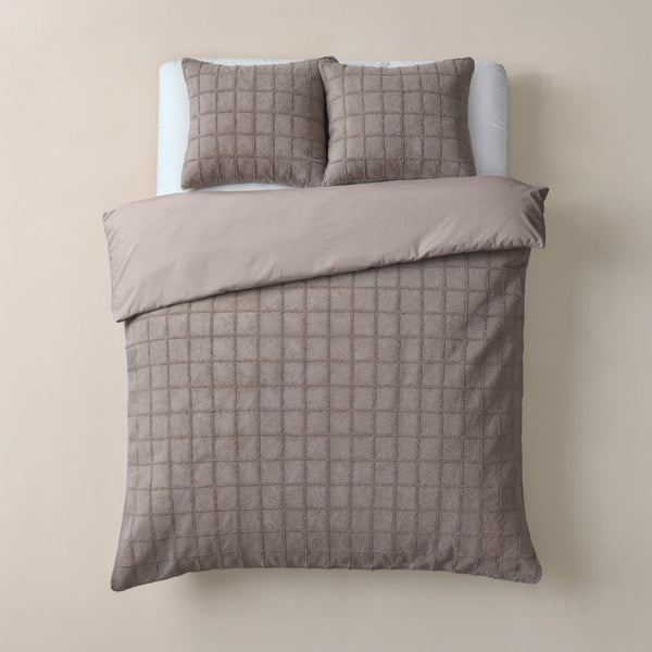 Faux Fur Duvet Cover Set Faux Fur Check | Taupe | Single - 140cm (W) x 220cm (L) - The Bedding & Blankets Store