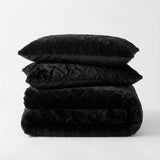 Faux Fur Duvet Cover Set Syon | Black | King Long - 240cm (W) x 220cm (L) - The Bedding & Blankets Store
