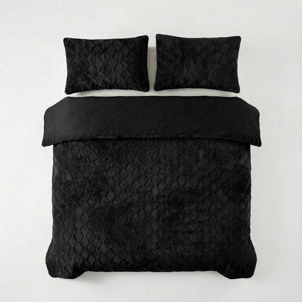 Faux Fur Duvet Cover Set Syon | Black | King Long - 240cm (W) x 220cm (L) - The Bedding & Blankets Store