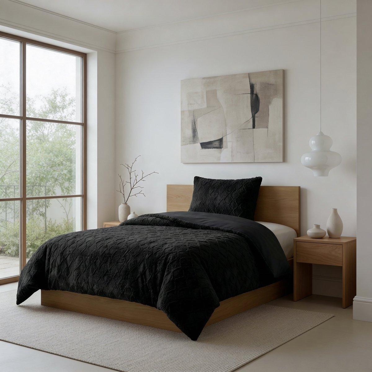 Faux Fur Duvet Cover Set Syon | Black | King Long - 240cm (W) x 220cm (L) - The Bedding & Blankets Store
