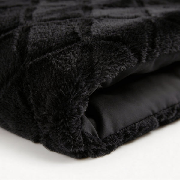 Faux Fur Duvet Cover Set Syon | Black | King Long - 240cm (W) x 220cm (L) - The Bedding & Blankets Store