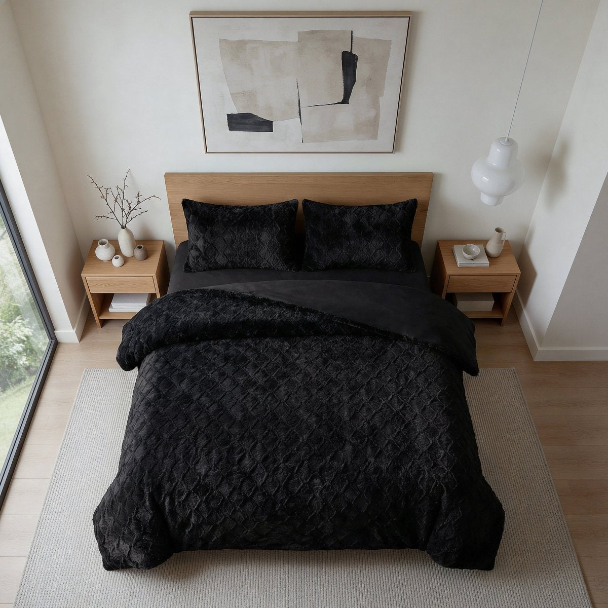 Faux Fur Duvet Cover Set Syon | Black | King Long - 240cm (W) x 220cm (L) - The Bedding & Blankets Store