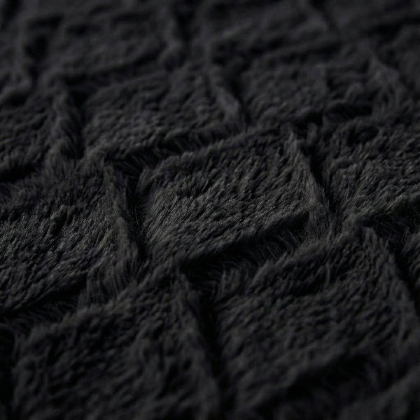 Faux Fur Duvet Cover Set Syon | Black | King Long - 240cm (W) x 220cm (L) - The Bedding & Blankets Store