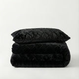 Faux Fur Duvet Cover Set Syon | Black | King Long - 240cm (W) x 220cm (L) - The Bedding & Blankets Store