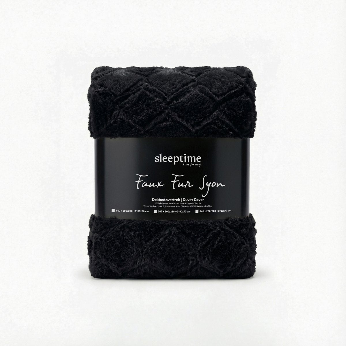 Faux Fur Duvet Cover Set Syon | Black | King Long - 240cm (W) x 220cm (L) - The Bedding & Blankets Store