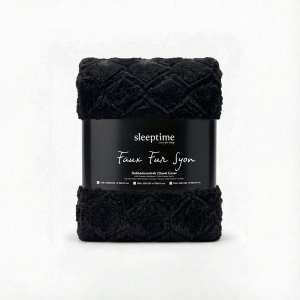 Faux Fur Duvet Cover Set Syon | Black | King Long - 240cm (W) x 220cm (L) - The Bedding & Blankets Store