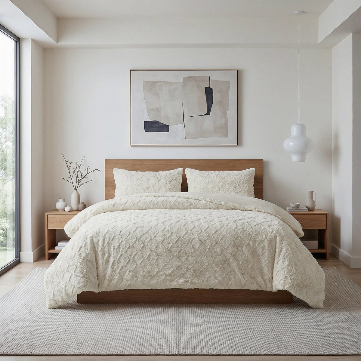 Faux Fur Duvet Cover Set Syon | Cream | King Long - 240cm (W) x 220cm (L) - The Bedding & Blankets Store