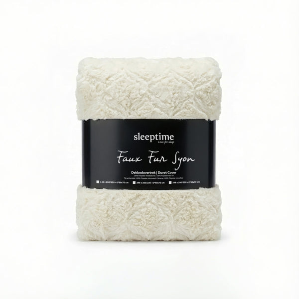 Faux Fur Duvet Cover Set Syon | Cream | King Long - 240cm (W) x 220cm (L) - The Bedding & Blankets Store