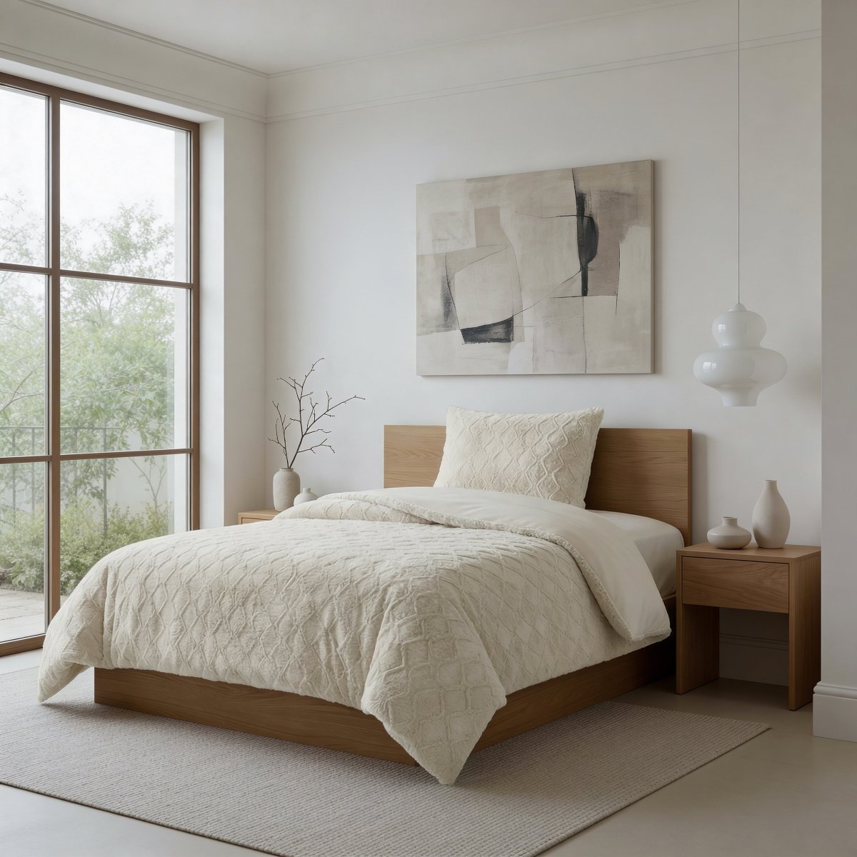 Faux Fur Duvet Cover Set Syon | Cream | King Long - 240cm (W) x 220cm (L) - The Bedding & Blankets Store