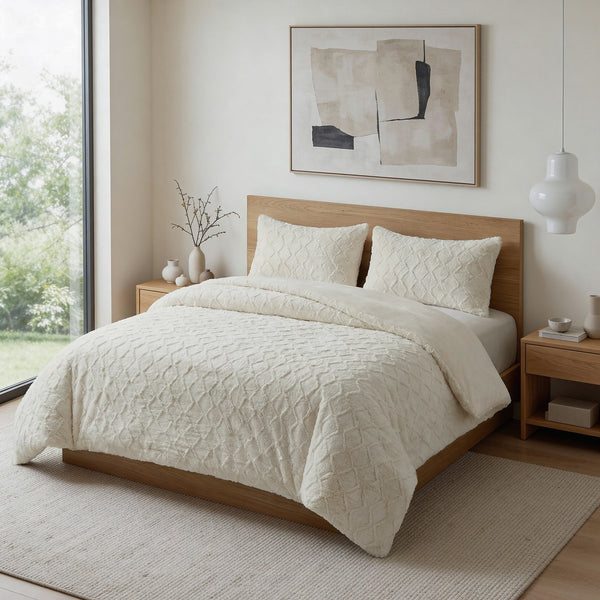 Faux Fur Duvet Cover Set Syon | Cream | King Long - 240cm (W) x 220cm (L) - The Bedding & Blankets Store
