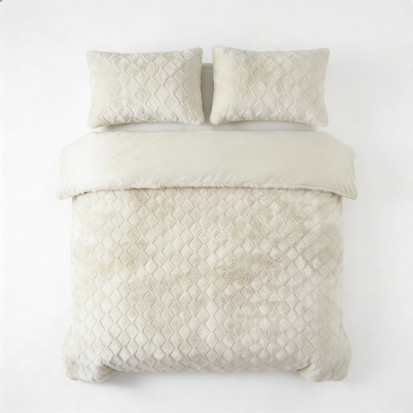 Faux Fur Duvet Cover Set Syon | Cream | King Long - 240cm (W) x 220cm (L) - The Bedding & Blankets Store