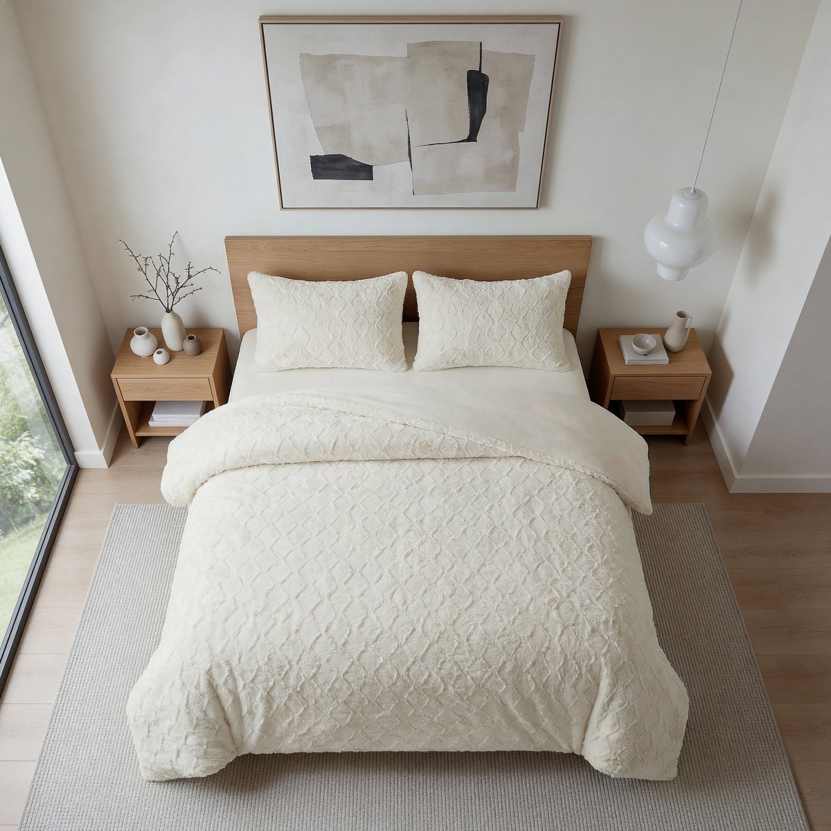 Faux Fur Duvet Cover Set Syon | Cream | King Long - 240cm (W) x 220cm (L) - The Bedding & Blankets Store