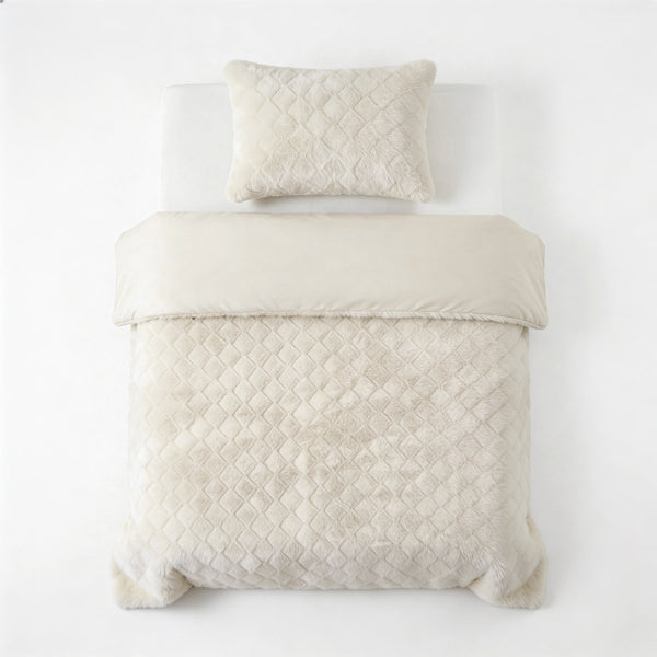 Faux Fur Duvet Cover Set Syon | Cream | King Long - 240cm (W) x 220cm (L) - The Bedding & Blankets Store