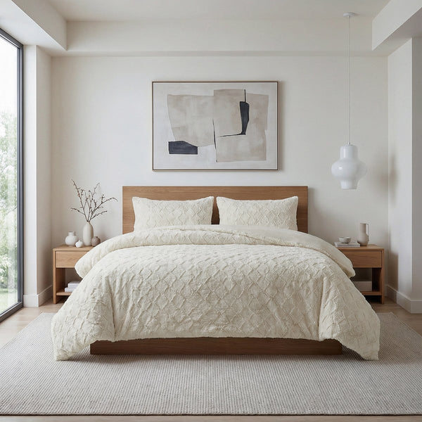 Faux Fur Duvet Cover Set Syon | Cream | King Long - 240cm (W) x 220cm (L) - The Bedding & Blankets Store