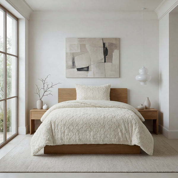 Faux Fur Duvet Cover Set Syon | Cream | King Long - 240cm (W) x 220cm (L) - The Bedding & Blankets Store