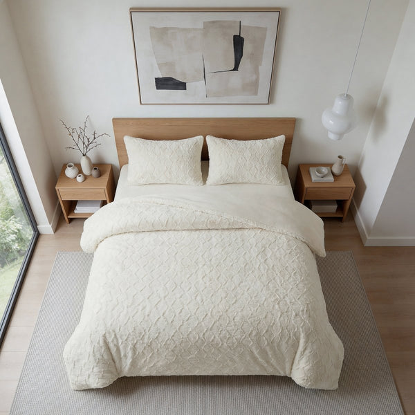 Faux Fur Duvet Cover Set Syon | Cream | King Long - 240cm (W) x 220cm (L) - The Bedding & Blankets Store