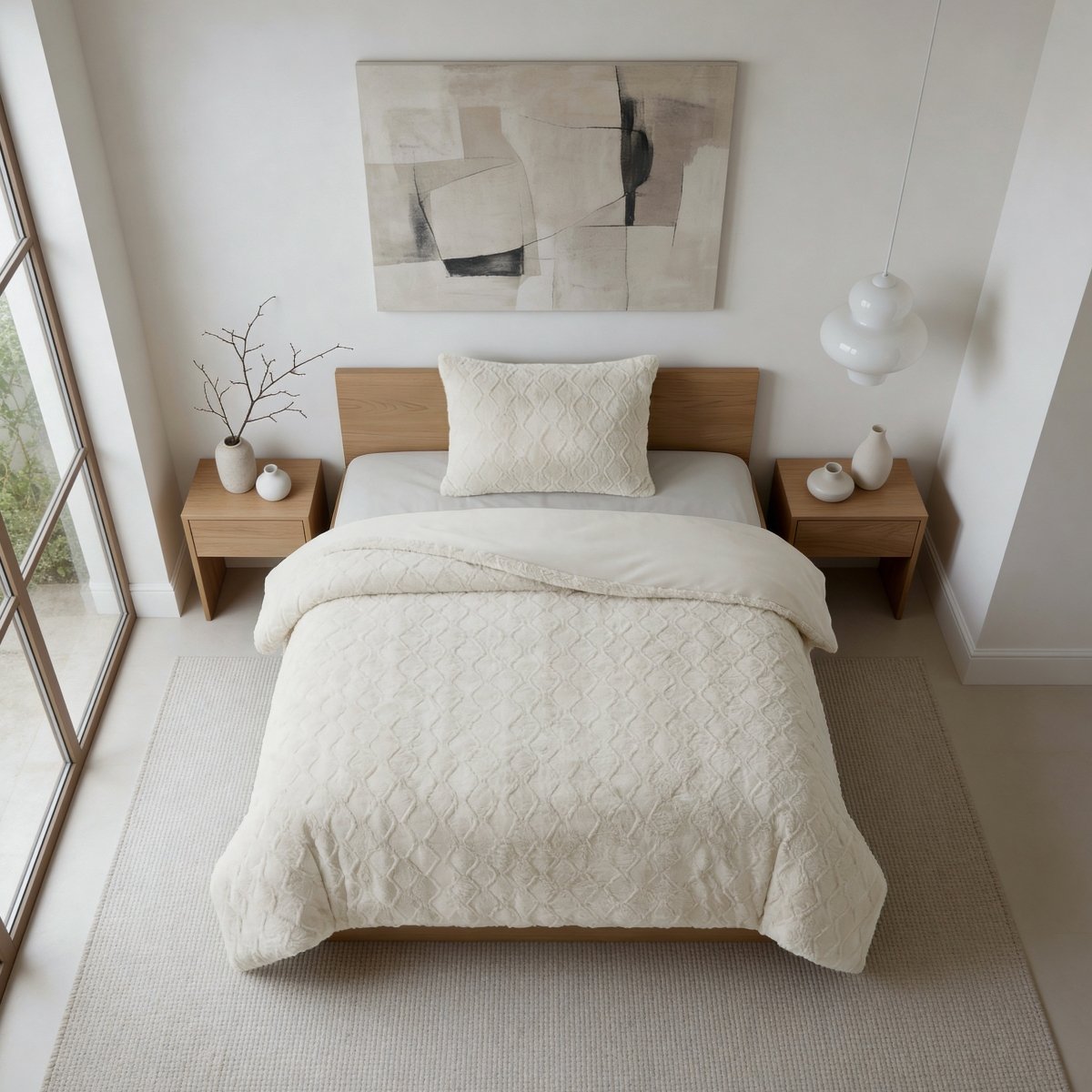 Faux Fur Duvet Cover Set Syon | Cream | King Long - 240cm (W) x 220cm (L) - The Bedding & Blankets Store