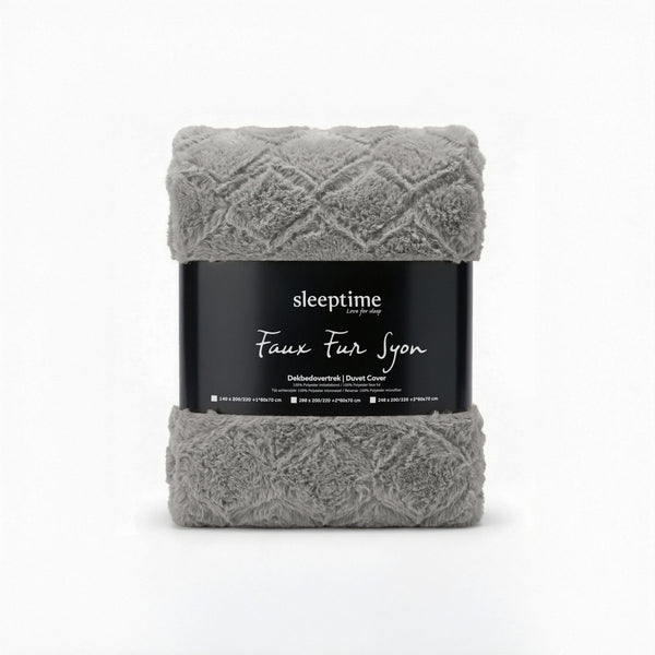 Faux Fur Duvet Cover Set Syon | Grey | King Long - 240cm (W) x 220cm (L) - The Bedding & Blankets Store
