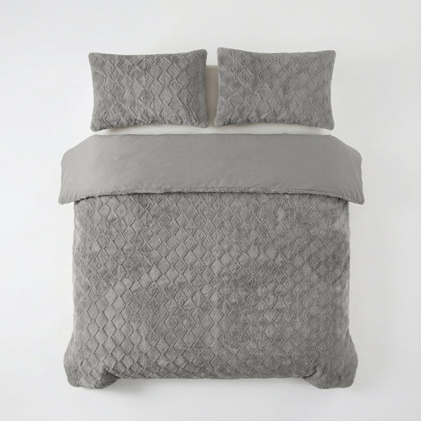 Faux Fur Duvet Cover Set Syon | Grey | King Long - 240cm (W) x 220cm (L) - The Bedding & Blankets Store
