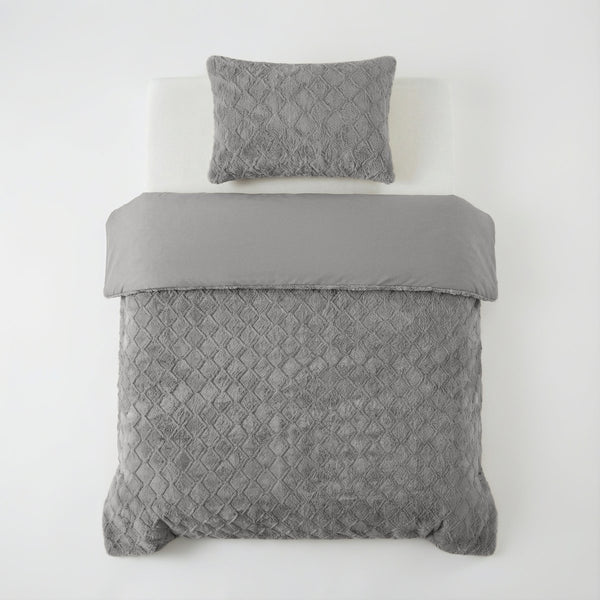 Faux Fur Duvet Cover Set Syon | Grey | King Long - 240cm (W) x 220cm (L) - The Bedding & Blankets Store