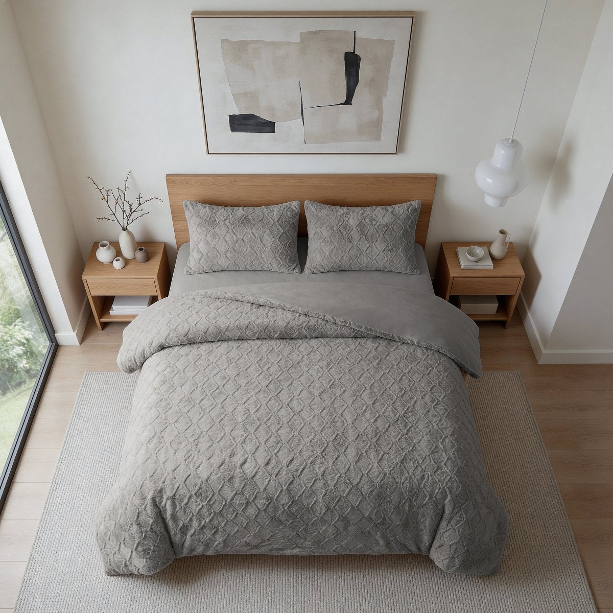 Faux Fur Duvet Cover Set Syon | Grey | King Long - 240cm (W) x 220cm (L) - The Bedding & Blankets Store