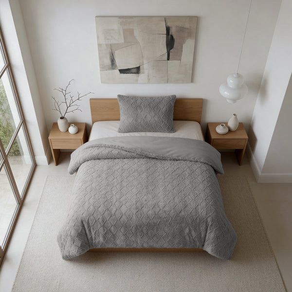 Faux Fur Duvet Cover Set Syon | Grey | King Long - 240cm (W) x 220cm (L) - The Bedding & Blankets Store