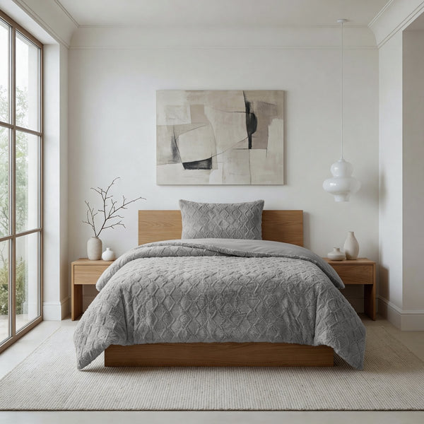 Faux Fur Duvet Cover Set Syon | Grey | King Long - 240cm (W) x 220cm (L) - The Bedding & Blankets Store