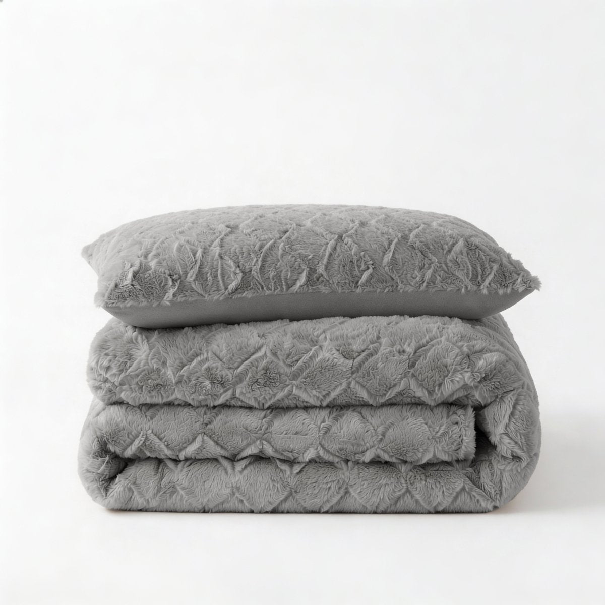 Faux Fur Duvet Cover Set Syon | Grey | King Long - 240cm (W) x 220cm (L) - The Bedding & Blankets Store