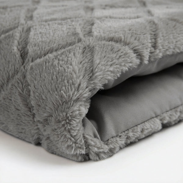 Faux Fur Duvet Cover Set Syon | Grey | King Long - 240cm (W) x 220cm (L) - The Bedding & Blankets Store