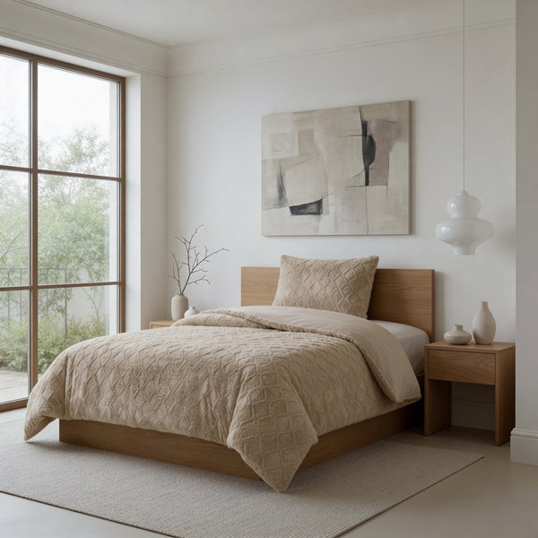 Faux Fur Duvet Cover Set Syon | Taupe | King Long - 240cm (W) x 220cm (L) - The Bedding & Blankets Store