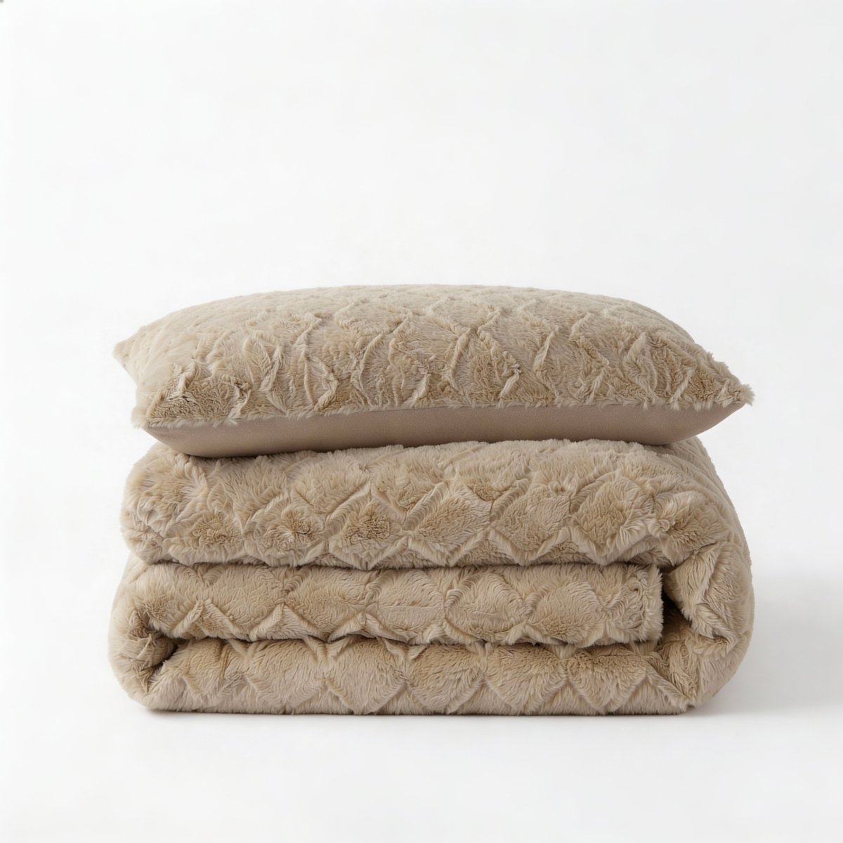 Faux Fur Duvet Cover Set Syon | Taupe | King Long - 240cm (W) x 220cm (L) - The Bedding & Blankets Store