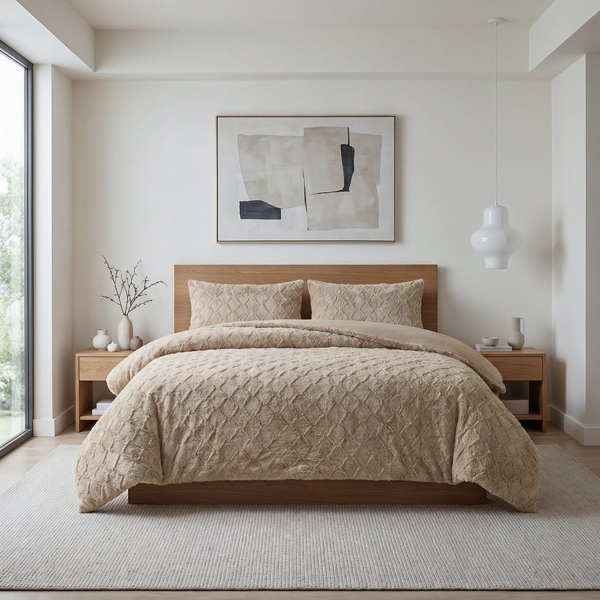Faux Fur Duvet Cover Set Syon | Taupe | King Long - 240cm (W) x 220cm (L) - The Bedding & Blankets Store