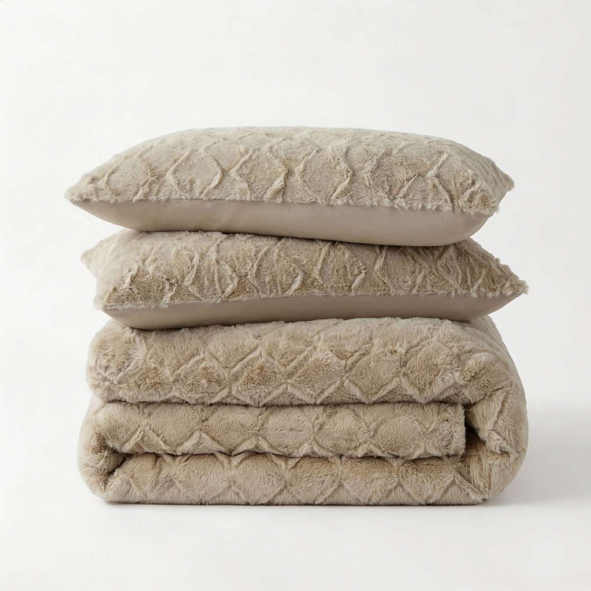 Faux Fur Duvet Cover Set Syon | Taupe | King Long - 240cm (W) x 220cm (L) - The Bedding & Blankets Store