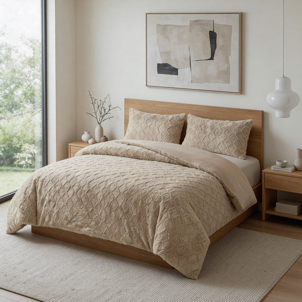 Faux Fur Duvet Cover Set Syon | Taupe | King Long - 240cm (W) x 220cm (L) - The Bedding & Blankets Store