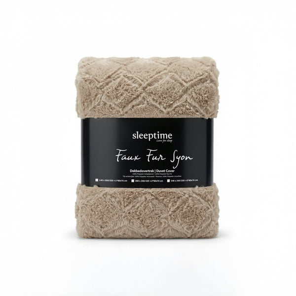 Faux Fur Duvet Cover Set Syon | Taupe | King Long - 240cm (W) x 220cm (L) - The Bedding & Blankets Store