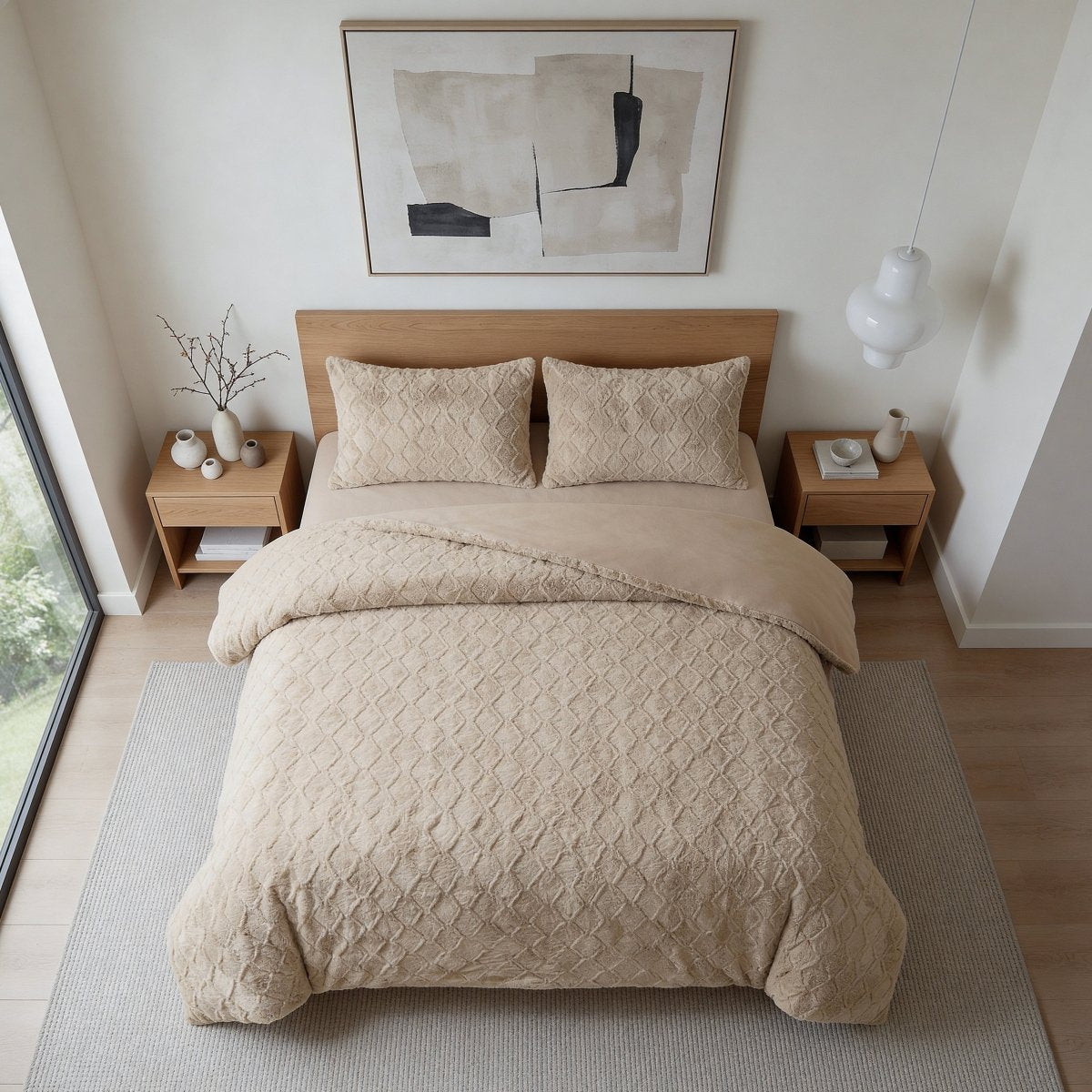 Faux Fur Duvet Cover Set Syon | Taupe | King Long - 240cm (W) x 220cm (L) - The Bedding & Blankets Store