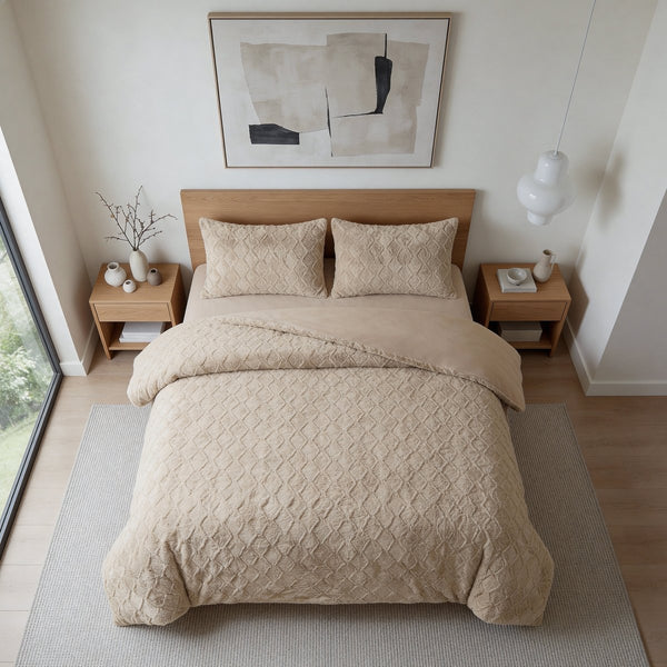Faux Fur Duvet Cover Set Syon | Taupe | King Long - 240cm (W) x 220cm (L) - The Bedding & Blankets Store