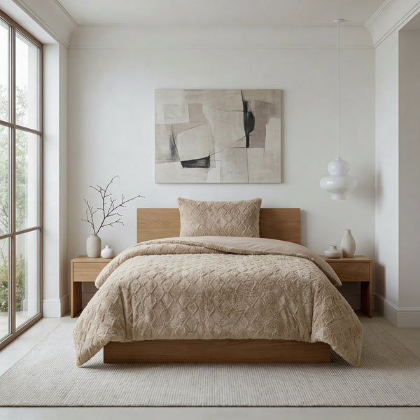 Faux Fur Duvet Cover Set Syon | Taupe | King Long - 240cm (W) x 220cm (L) - The Bedding & Blankets Store
