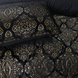 Flannel Fleece Duvet Cover Set Glamour Art Foil Design | Black | Double - 200cm (W) x 200/220cm (L) - The Bedding & Blankets Store