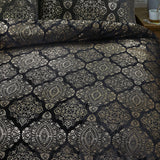 Flannel Fleece Duvet Cover Set Glamour Art Foil Design | Black | Double - 200cm (W) x 200/220cm (L) - The Bedding & Blankets Store