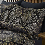 Flannel Fleece Duvet Cover Set Glamour Art Foil Design | Black | Double - 200cm (W) x 200/220cm (L) - The Bedding & Blankets Store
