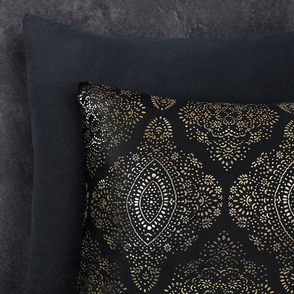 Flannel Fleece Duvet Cover Set Glamour Art Foil Design | Black | Double - 200cm (W) x 200/220cm (L) - The Bedding & Blankets Store