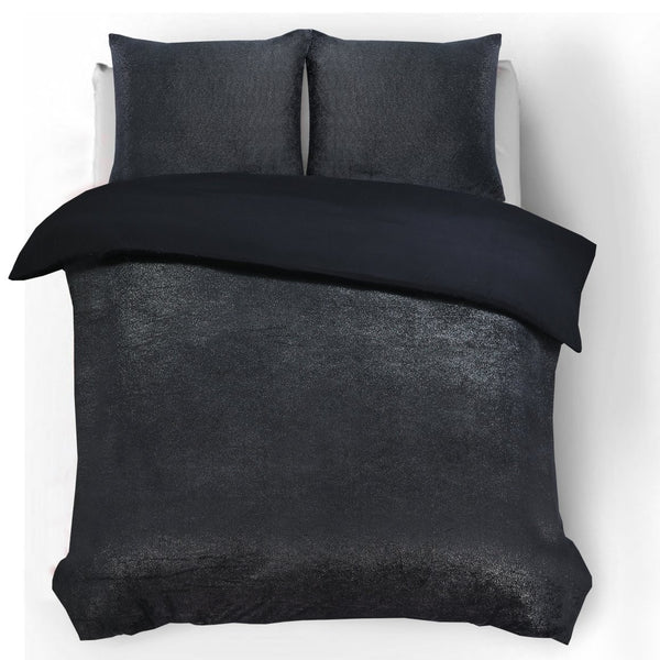 Flannel Fleece Duvet Cover Set Glamour Deco Foil | Black | Single - 140cm (W) x 220cm (L) - The Bedding & Blankets Store
